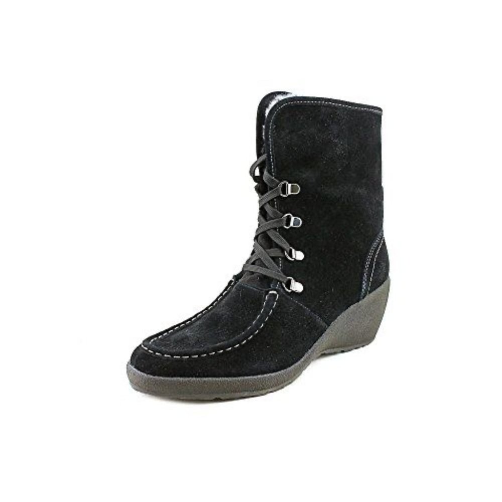 $100 Isotoner Vanessa Wedge Suede Black Boots 9.5